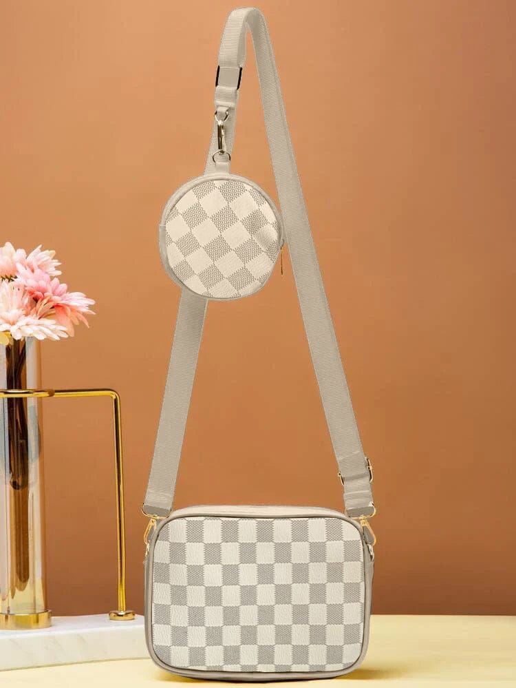 Checkered Coin Crossbody Bag - Color Off White
