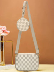 Checkered Coin Crossbody Bag - Color Off White
